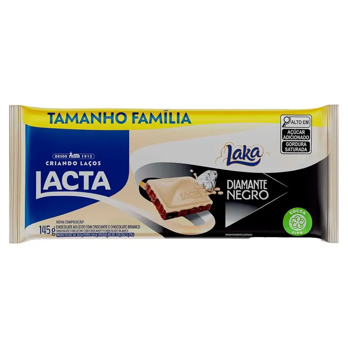 Chocolate Lacta ao leite Diamante Negro Laka 145g