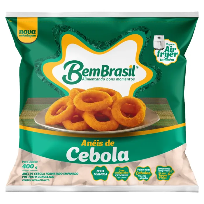 Anéis de Cebola Empanados Pré-Fritos Congelados Bem Brasil Pacote 400g