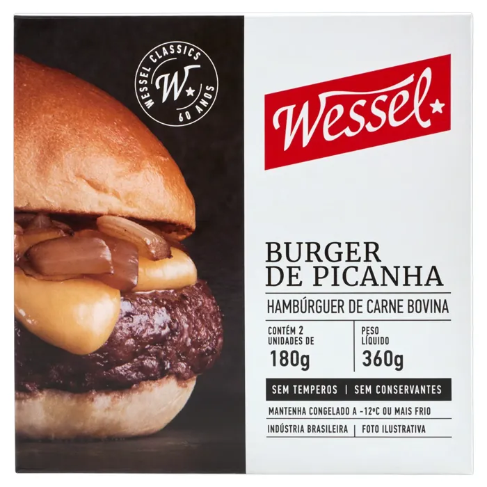 Hambúrguer de Carne Bovina Picanha Wessel Caixa 360g 2 Unidades