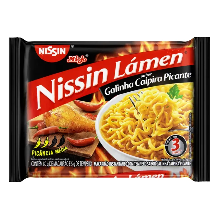Macarrão Instantâneo Lámen Galinha Caipira Picante Nissin Miojo Pacote 85g