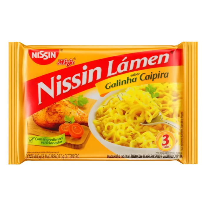 Macarrão Instantâneo de Galinha Caipira Nissin Miojo Lámen Pacote 85g