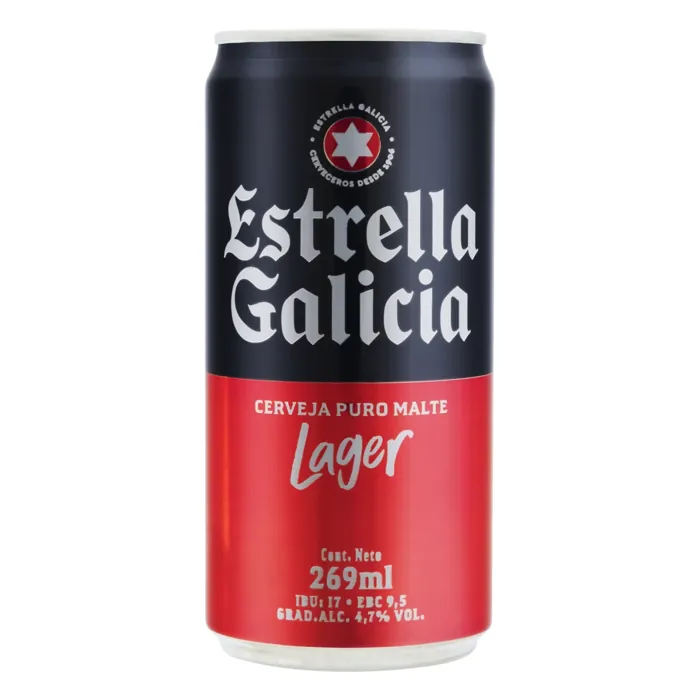 Cerveja Lager Puro Malte Estrella Galicia Lata 269ml (GELADA)