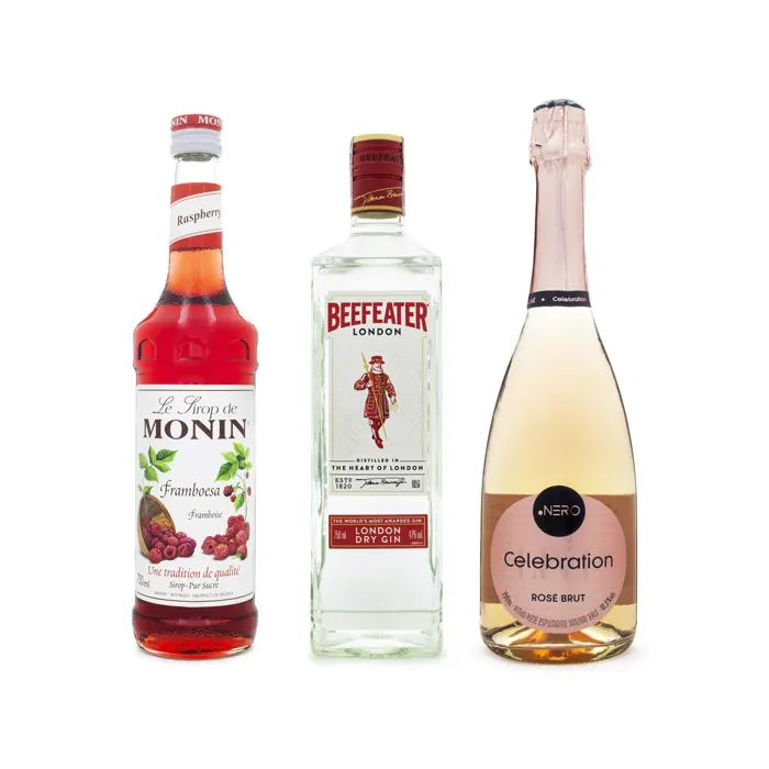 Combo Drink Red Velvet - MONIN Framboesa 250ml + Gin Beefeater 750ml + Espumante Ponto Nero Rosé 750ml