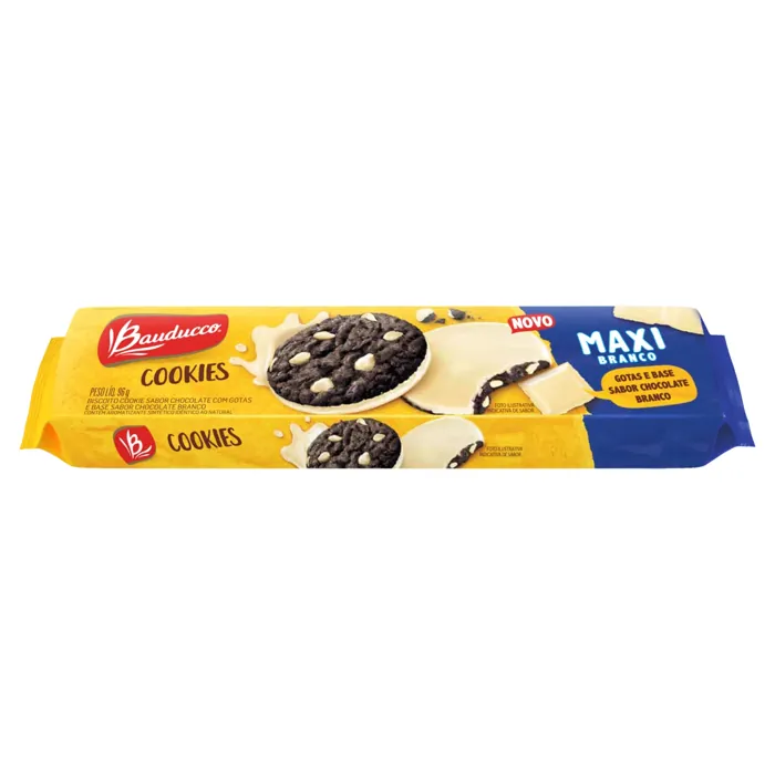 Biscoito Cookie Chocolate com Gotas Cobertura Chocolate Branco Bauducco Maxi Pacote 96g