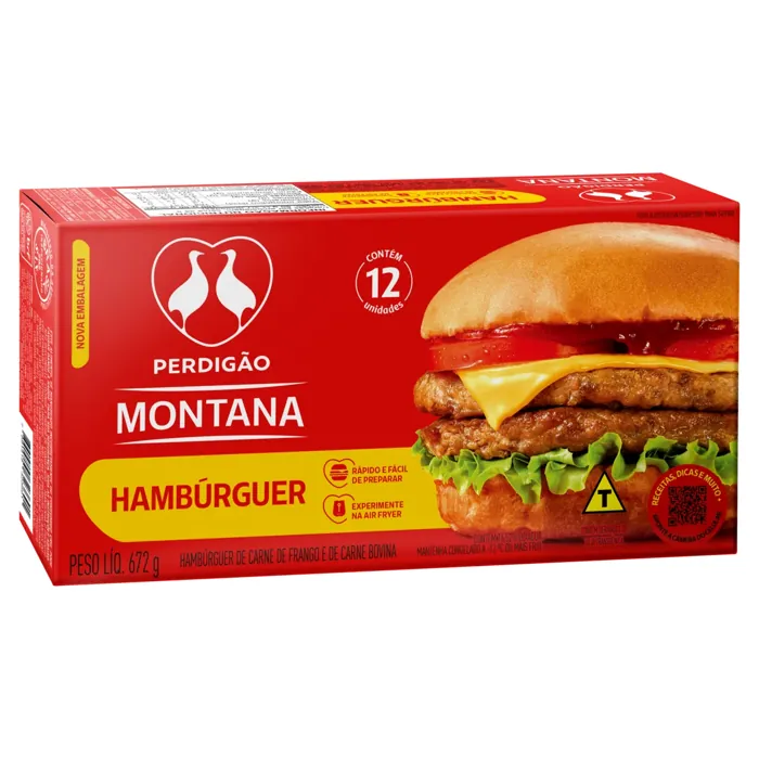 Hambúrguer de Carne de Frango e Bovina Perdigão Caixa 672g 12 Unidades