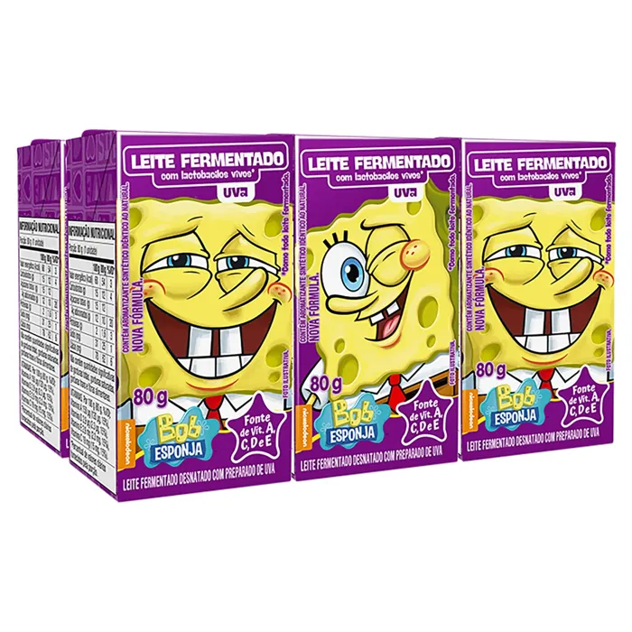 Pack Leite Fermentado Desnatado Uva Bob Esponja Batavo Caixa 6 Unidades 80g Cada