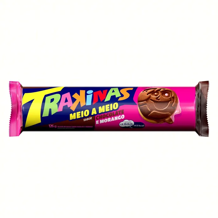 Biscoito Recheado Trakinas Meio a Meio Chocolate e Morango 126g