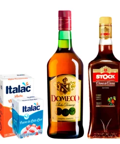 Combo Completo para Coquetel Alexander-1Conhaque Domecq 1l+1Licor Stock Cacao 720ml+1 Leite Condensado+1 Creme de Leite