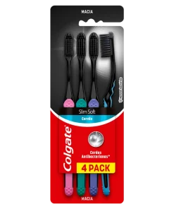 Escova Dental Macia Carvão Colgate Slim Soft Cabeça Compacta 4 Unidades
