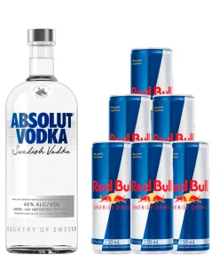 Combo Vodka Absolut Night Tradicional-1 Vodka Sueca Absolut Tradicional Garrafa 1l+ 6  energéticos Red Bull Energy Drink Tradicional 250ml